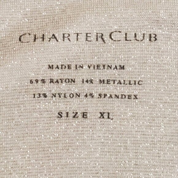 Charter Club Womens XL Extra Large Beige Scoop Neck Tank Top Sleeveless Metallic - Picture 9 of 10